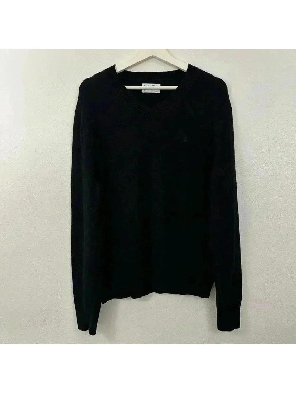 Calvin Klein Men’s Black 100% Wool V Neck Long Sleeve Sweater Size L